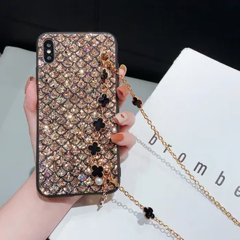 

2020 NEW Shining Cases For OPPO R11 F5 Youth Plus R11s R15 R17 Pro Gemstone Pattern Glitter TPU Crossbody Clover Fundas Coque