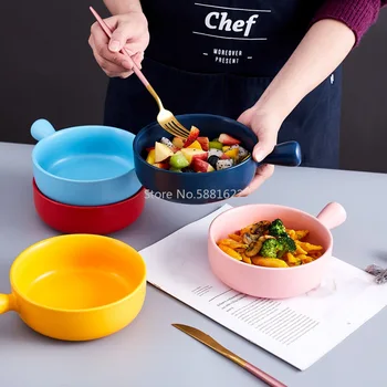 

Baked Rice Bowl Nordic Style Handle Baking Baking Bowl Pasta Plate Household Tableware Breakfast Dessert Noodle Bowl Salad Bowl