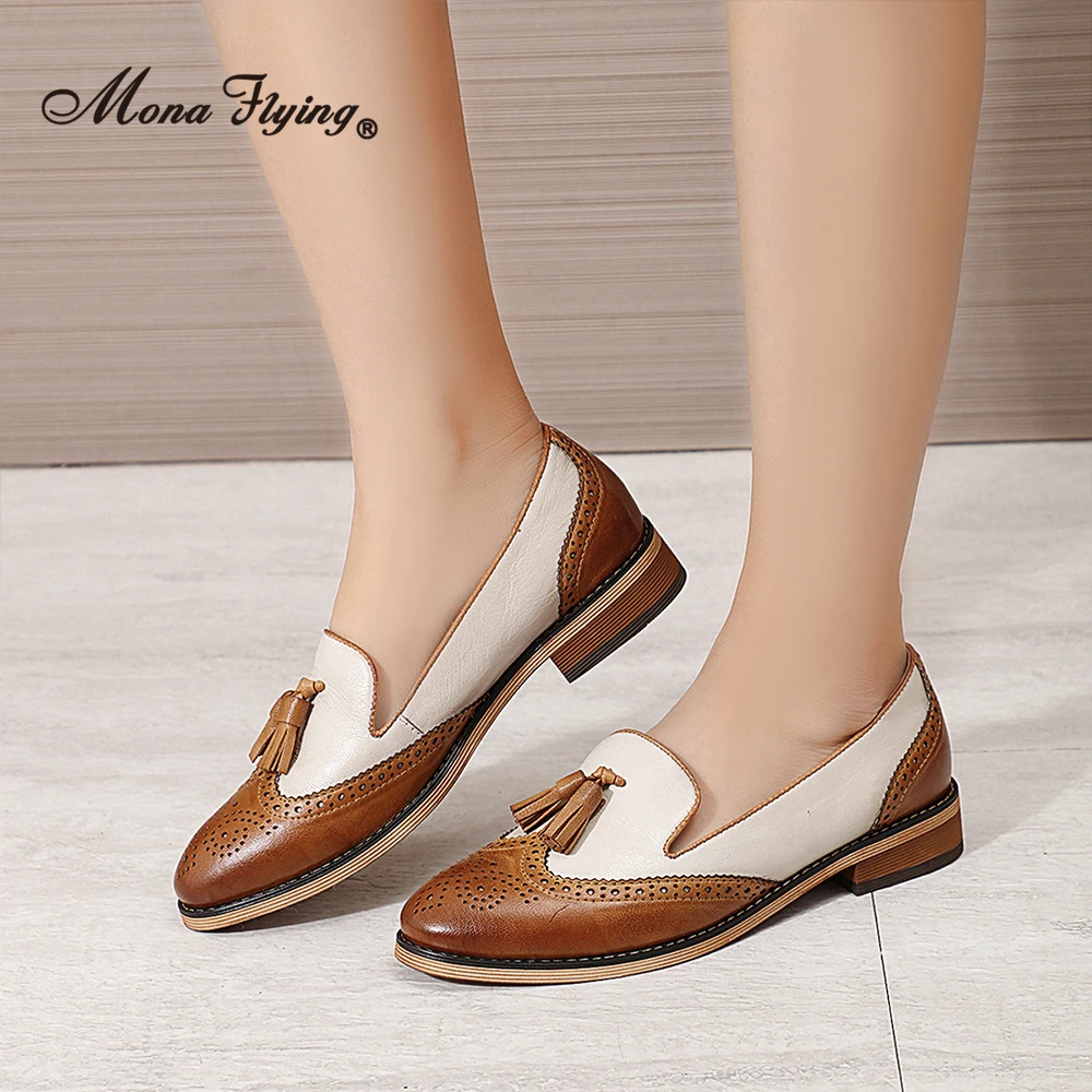 Mona Flying Women Genuine Leather Slip-on Tassel Penny Loafer Designer Loafers Casual Flat Driving Shoes for Ladies H618-1