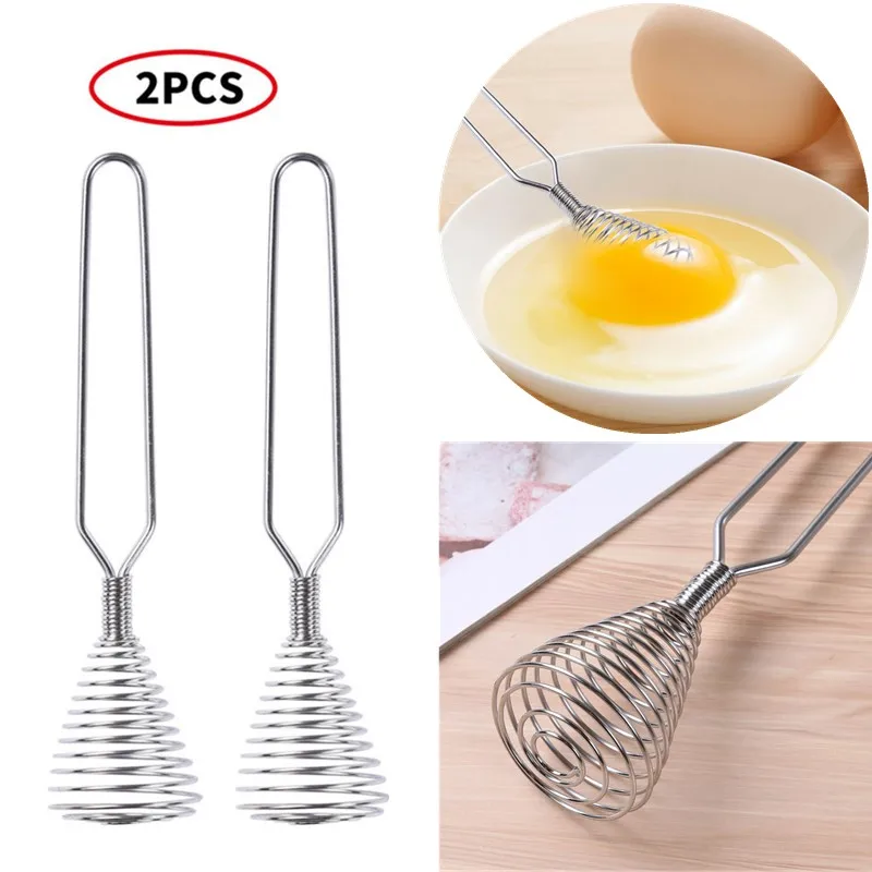 2Pc Stainless Steel Spring Coil Whisk Wire Whip Cream Egg Beater Gravy