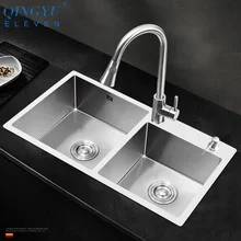 Большая двойная раковина 304 из нержавеющей стали, утолщенная Двойная чаша, кухонная раковина, над столешницей, двойная чаша, кухонная раковина