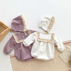 Vêtements d'automne pour bébés filles, body une pièce à volants avec chapeau, 2021 