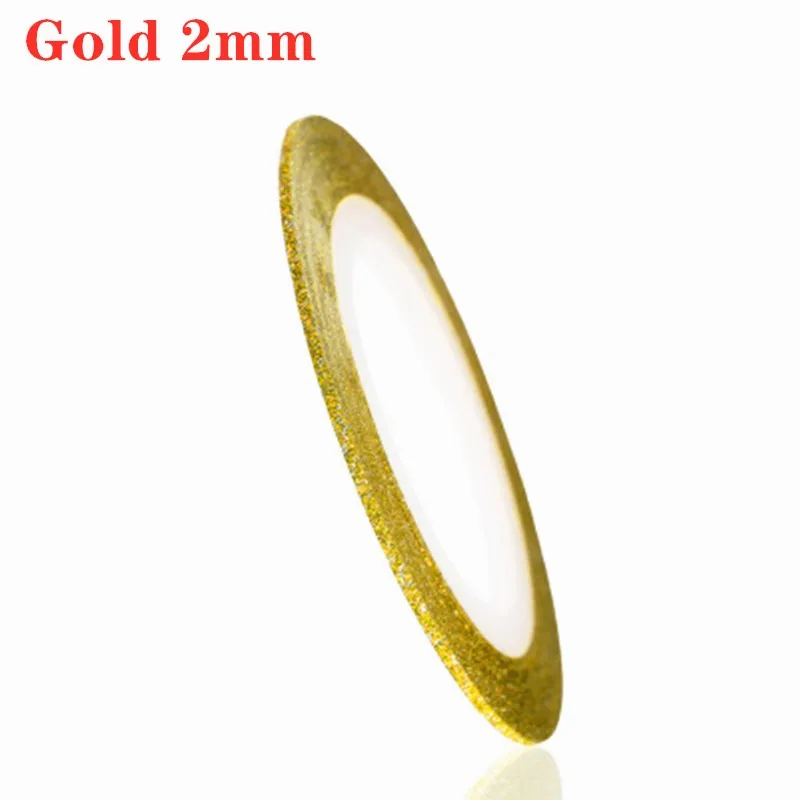 Gold 2mm 1 в рулонах для украшения ногтей Блестящий золотистый Серебристый зачистки ленты линии, полосы инструменты для декора 1 мм 2 мм наклейки для ногтей DIY аксессуары для красоты - Цвет: Gold 2mm
