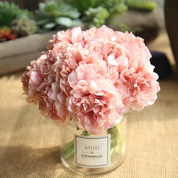 

5 Heads Peony Silk Artificial Flower For Home Decoration Wedding Fake Flower Bouquet Bridal Hydrangea Decorative Dried Flower