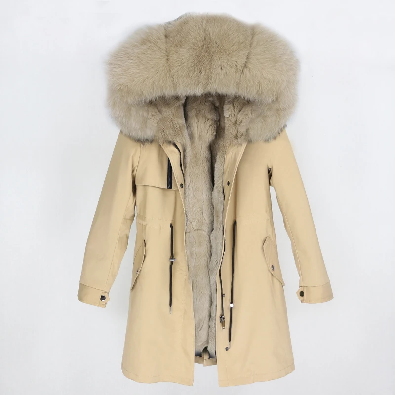 OFTBUY настоящая меховая парка зимняя куртка женская натуральный Лисий меховой капюшон, воротник с кроличьим вкладышем Толстая теплая тонкая верхняя одежда уличная