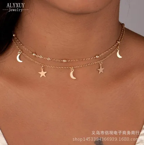 

Europe And America Accessories for AliExpress EBay Dunhuang Supply of Goods Sufficient Simple Delicacy Lasso Moon Star Necklace