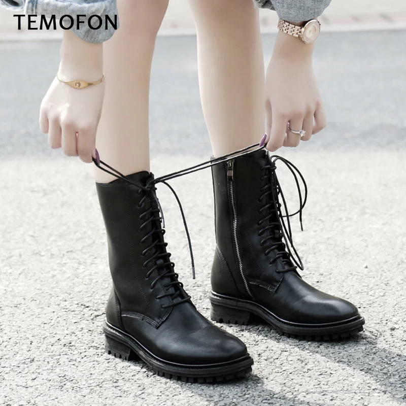 Модные Ботинки Martin Женские кожаные ботильоны в байкерском стиле