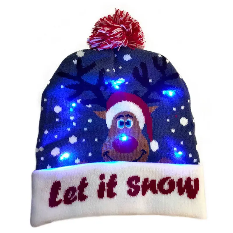 LED Christmas HAPPY NEW YEAR Knitted Hats Light-up Xmas Knit Beanie Adults Cap - Цвет: As shows