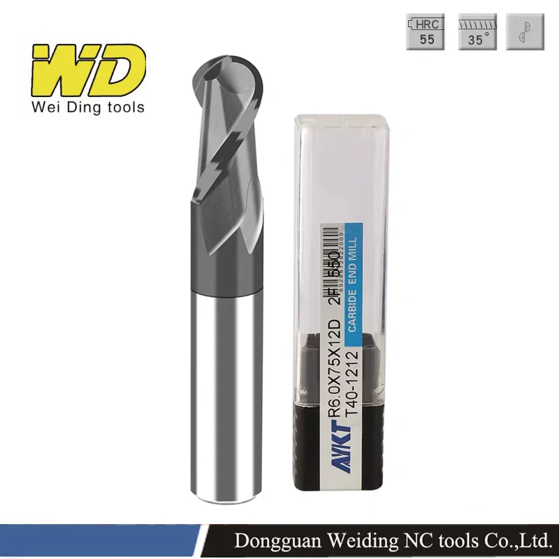 R0.5 R1 R2 R3 R4 R5 R6 2 Flutes Ball Nose Cutting tools Tungsten carbide End Mill CNC Router Bit HRC55 Milling Tool |