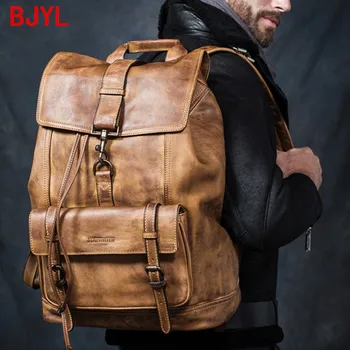 

Large Capacity Men Backpack Travel Backpacks Shoulder Bag Full Leather Men's Laptop Backpacks Bags Cowhide Leather New Vintage