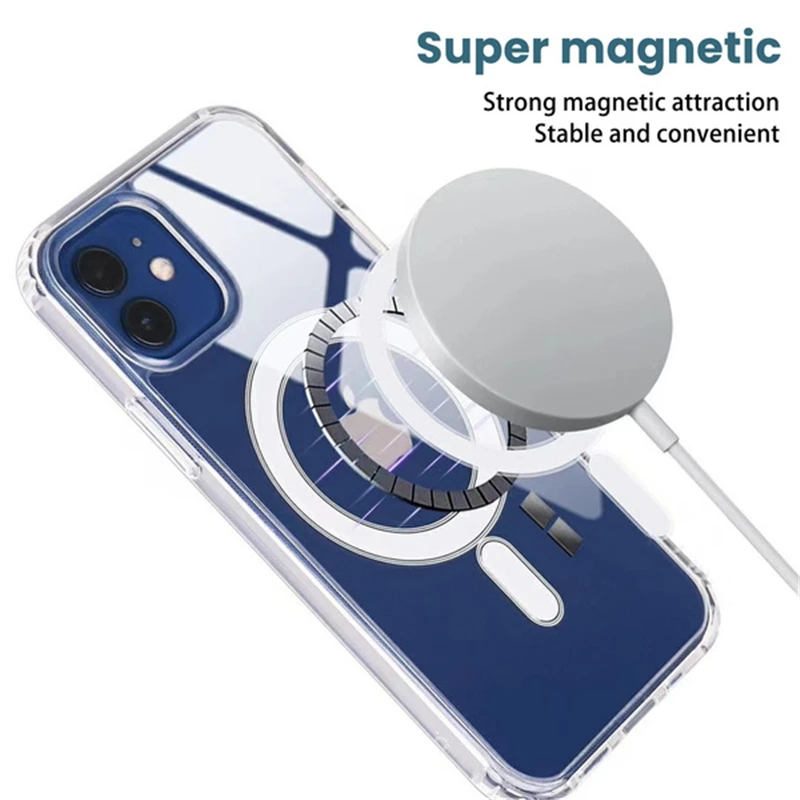 Ultra Clear Magnetic Circle Magsafing Case on For IPhone 12 11 Pro Max Mini XS XR X 8 Plus SE2 SE 2020 I Phone 10 Macsafe Coveue