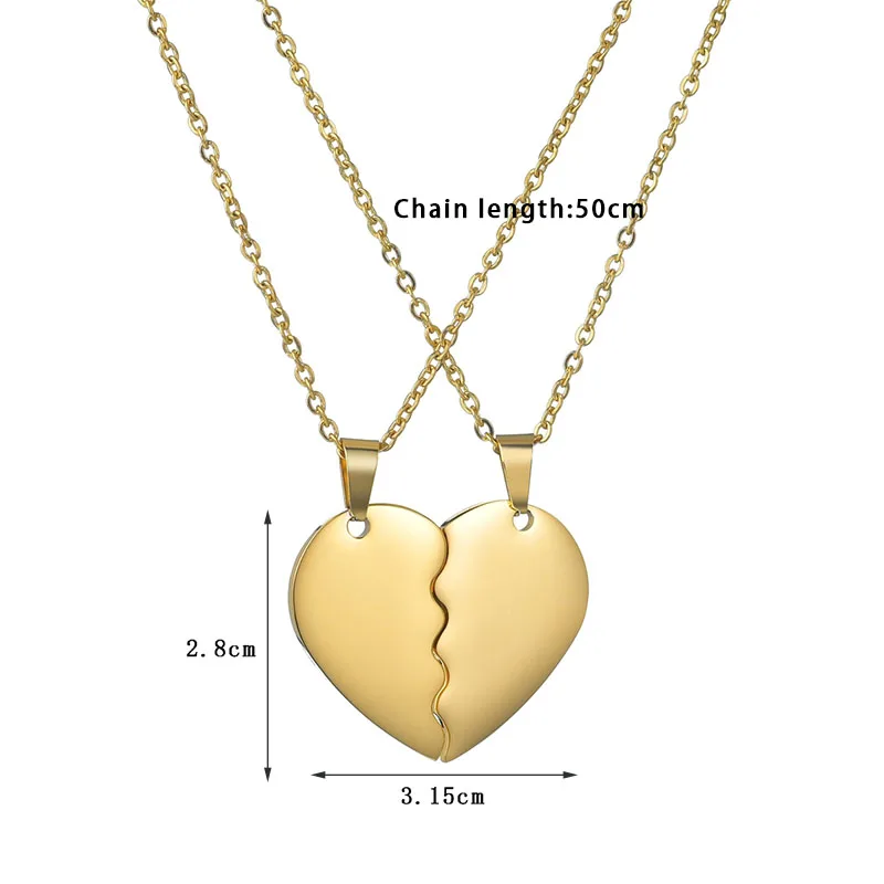 Sifisrri  Vintage Engrave Name Date Double Half Love Pendant Necklace for Women Men Birthday Gift Stainless Steel Jewelry
