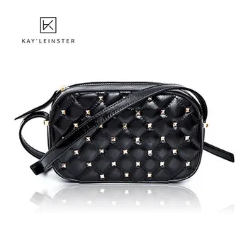 

2020 Summer New Wild Small Square Bag Women Genuine Leather Diamond Shoulder Bags Rivet Cross Body Bag Camera Bags Messenger Bag