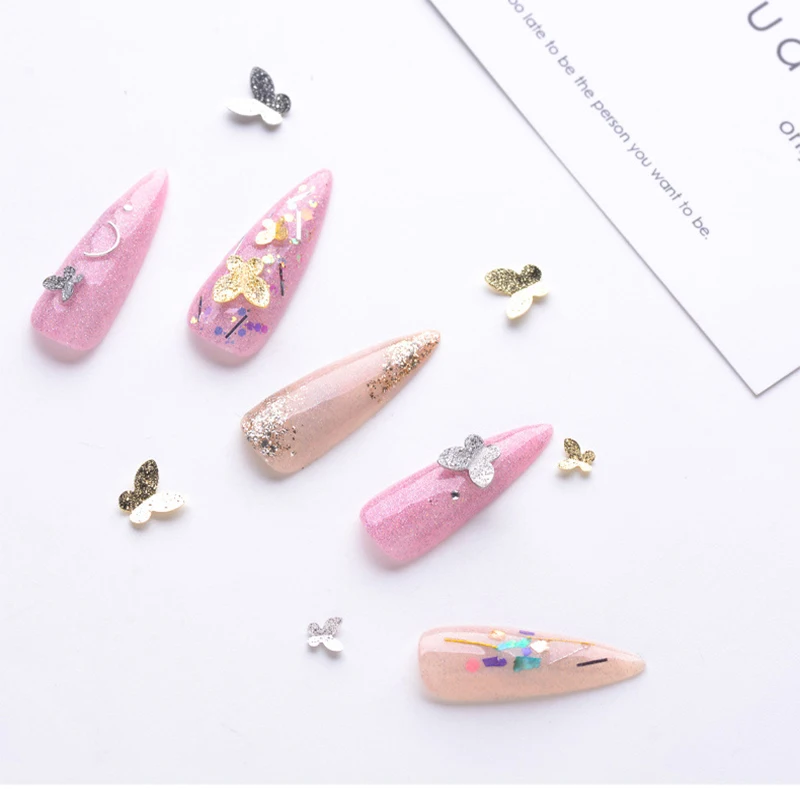1 Box 3D DIY Nail Art Decoration Metal Frosted Golden Silver Small Butterfly Nails Design Maincure Part Accessories | Красота и