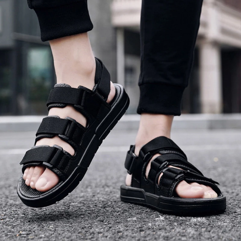 Sandalias de tendencia coreana para hombre, zapatillas de playa con Velcro, antideslizantes, resistentes al desgaste, informales, zapatos de uso|Sandalias de hombre| - AliExpress