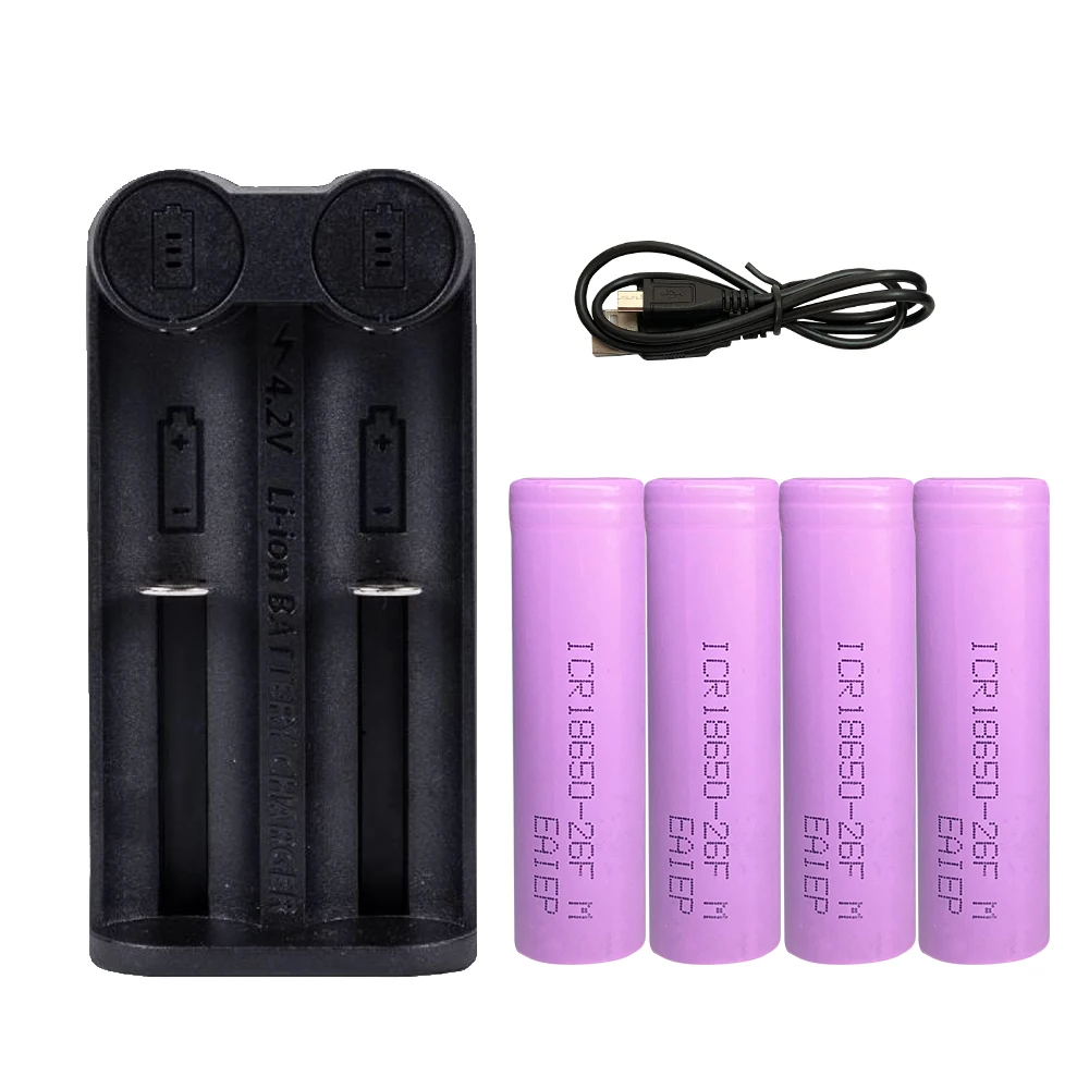 

4pcs 18650 rechargeable battery 3.7v 18650 batteria 2600mah with 2 slots led charger for 3.7v li-ion battery 14500 18650 18500