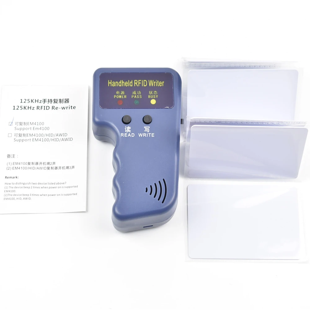 

Handheld 125KHz RFID Duplicator Copier Writer Programmer Reader 5pcs EM4305 T5577 Rewritable ID Keyfobs Tags Card