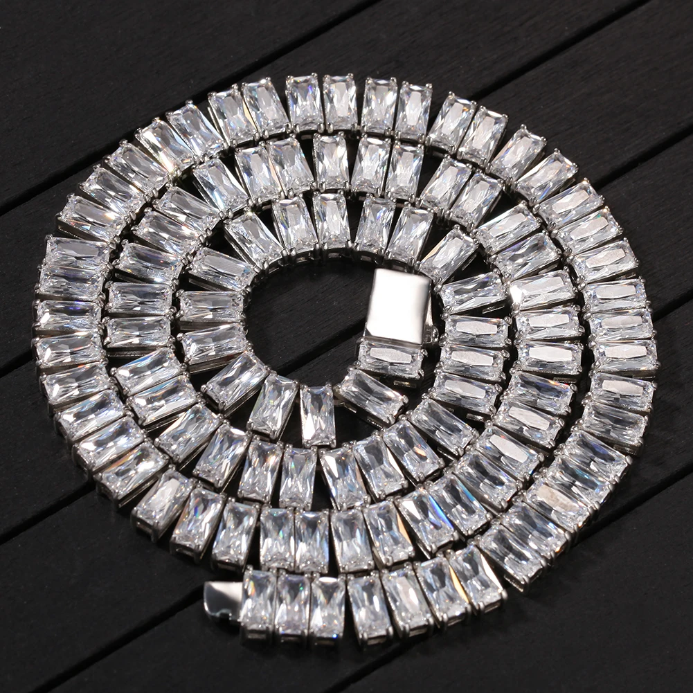 9.5mm Square Zircon Tennis Lovely Iced Out Stainless Hip Hop Mens Bling Bling Gold Silver Tennis Necklace 18inch 20inch16inch