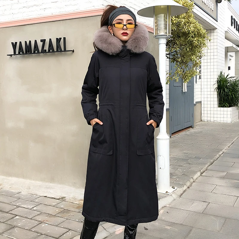

Natural Rabbit Fur Liner Parka 2020 Winter Jacket Women Real Fox Fur Collar Long Coat Female Luxury Parkas Plus Size MY