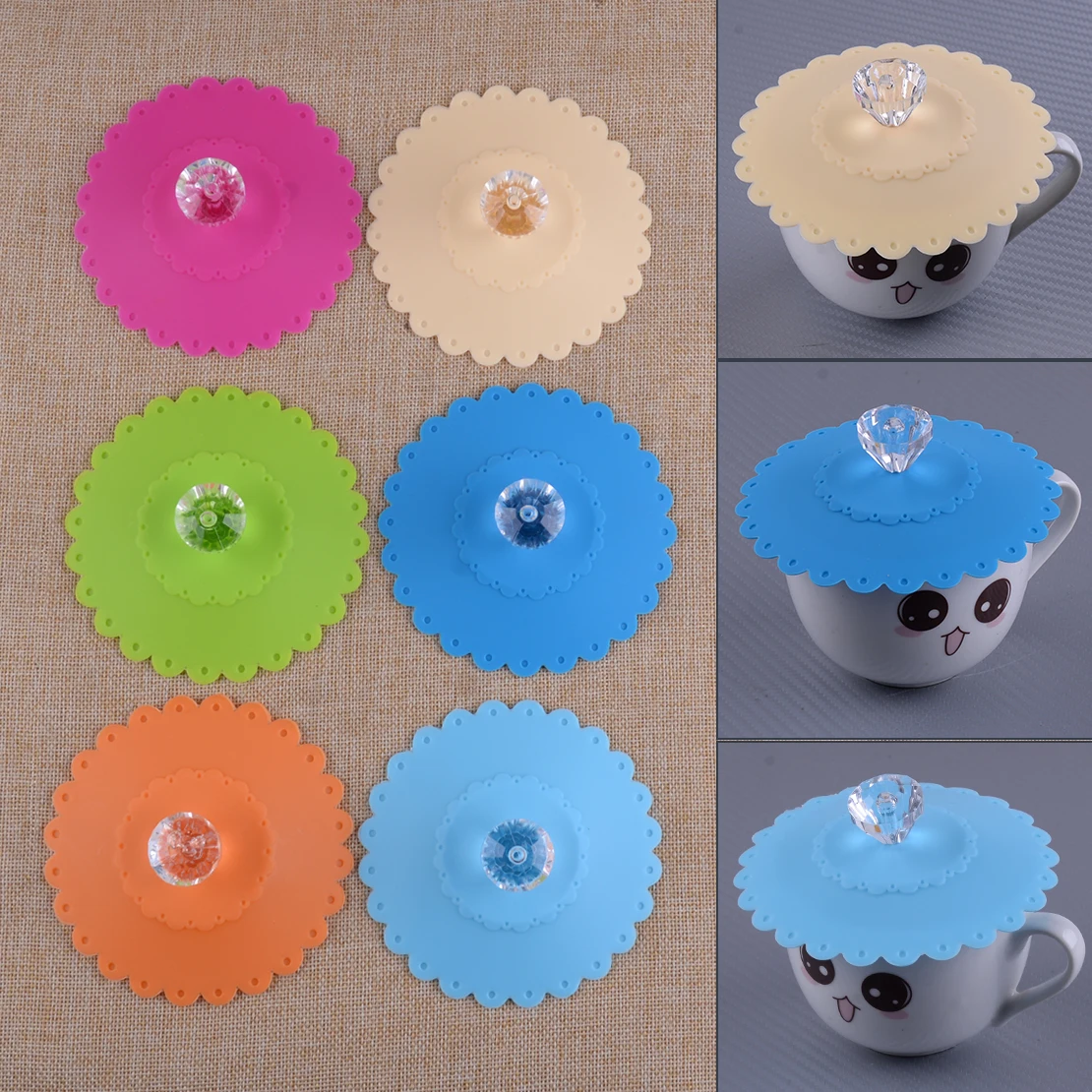 LETAOSK 6 Set Reusable Cute Silicone Dustproof Leakproof Suction Seal Cup Lid Cap Cover Glass Drink Coffee Mug | Дом и сад