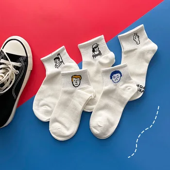 

Women Short Socks Embroidery Cartoon Happy Socks Women Ventilation Soft Cotton White Socks Autumn Winter Fashion Girls Sock Sox