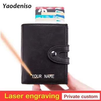

Laser engraving Men leather Wallets RFID Blocking Credit Card Holder Aluminum Wallet with Coin Bag Zipper Purses Slim Money Bag