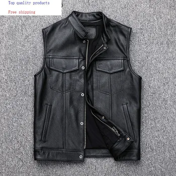 

Men's Genuine Leather Vest Sleeveless Real Cow Leather Coat Motorcycle Jacket Man Short Vests for Men Jackets 2020 J2714