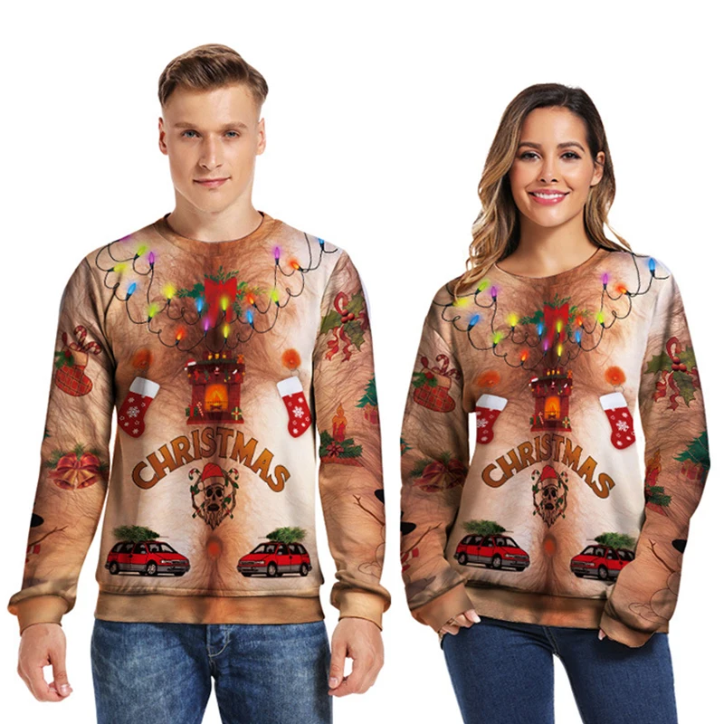 2019 Ugly Christmas Sweater 3D Printed Autumn Winter Loose Unisex Men Women Spoof Funny Pullover | Женская одежда