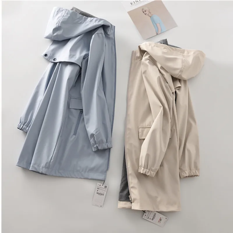 Plus Size Women's Loose Medium Length Hooded Windbreaker 2020 Spring Autumn Windproof Waterproof Raincoat Trench Coat Lady Palto