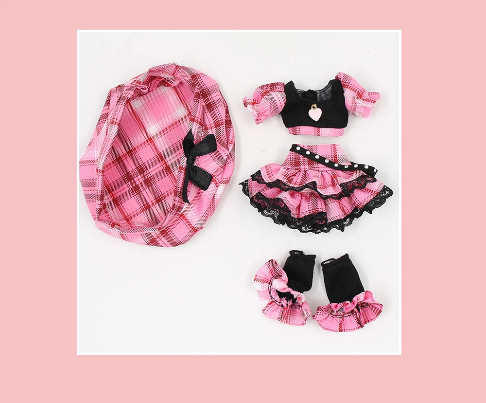 Neo Blythe Doll Black Hot Pink Goth Skirt Dress with Knee Socks 5