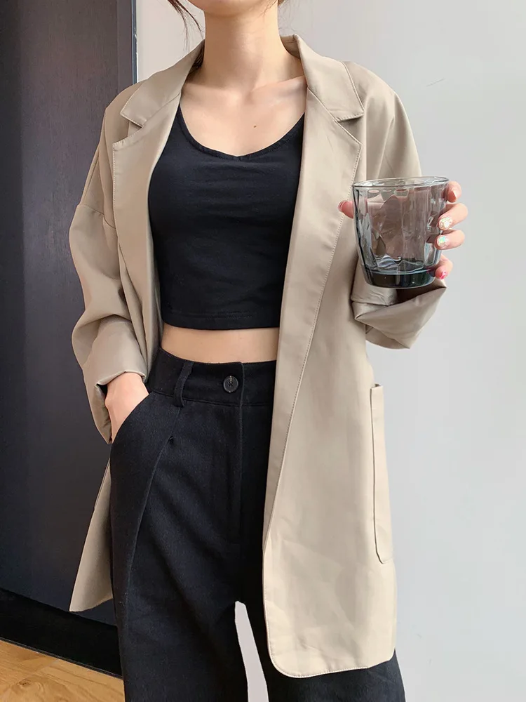 

No Buckle with Belt Large Version of Casual Suit Women's Autumn New Style Trench Coat Korean-style Handsome Unisex Wave S