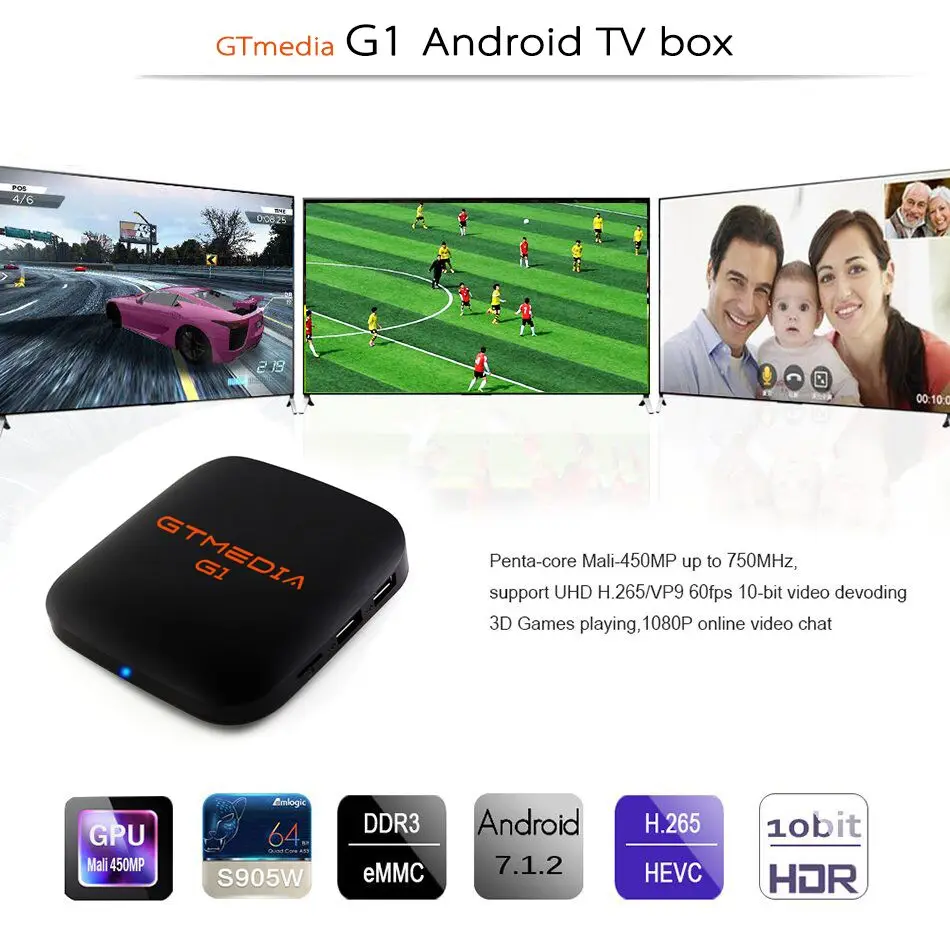 GTmedia G1 tv Box медиаплеер 1 ГБ ОЗУ 8 Гб ПЗУ S905W Android 7,1 пульт дистанционного управления 4K 2K HD 2,4G встроенный Wifi телеприставка IP tv