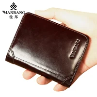 ManBang Male Genuine Leather Wallets Men Wallet Credit Business Card Holders Vintage Brown Leather Wallet Purses High Quality 1
