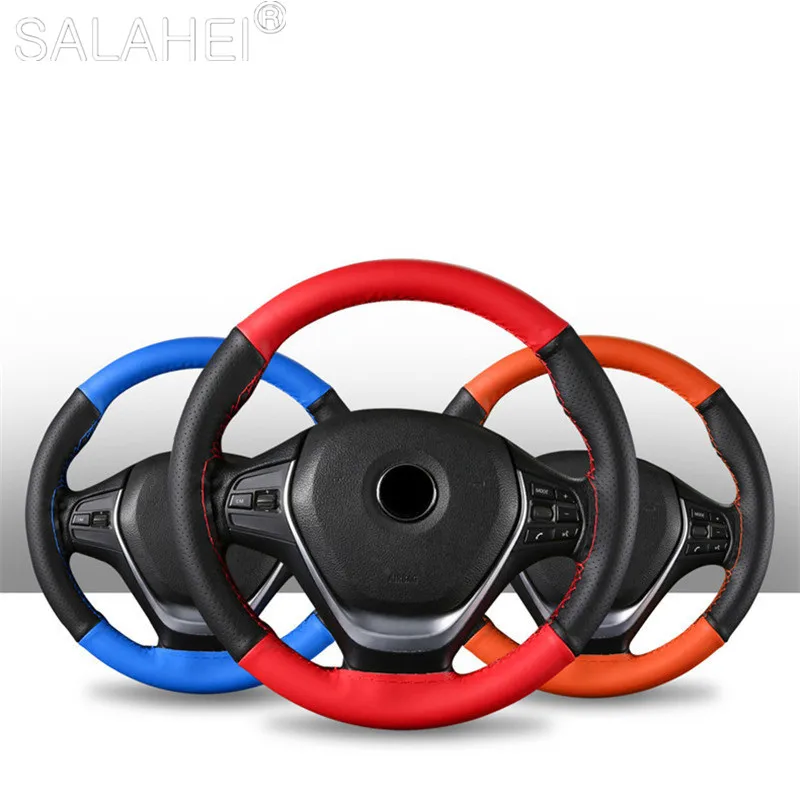 

Braid On Steering Wheel Car Steering Wheel Cover With Needles and Thread Microfiber Leather Diameter 38cm Auto Car Accessories