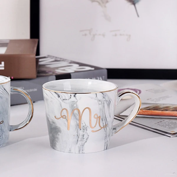 Marble Ceramic Mugs Gold Plating Couple Lover's Gift Morning Mug Milk Coffee Tea Breakfast Creative Porcelain Cup