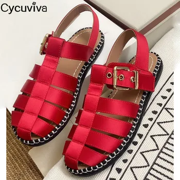 

New Platform Summer Flat Shoes Stain Gladiator Sandals Women Buckle Strap Hollow Out Sandals Beach Shoes Designer Ladies Shoes