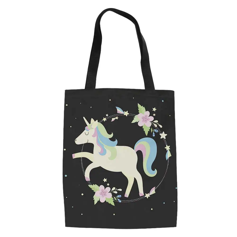 

Female Casual Canvas Tote Handbag Women Unicorn Pattern Printed Laptop Shoulder Bag Summer Lady Beach Bag Trendy Shopping Bag