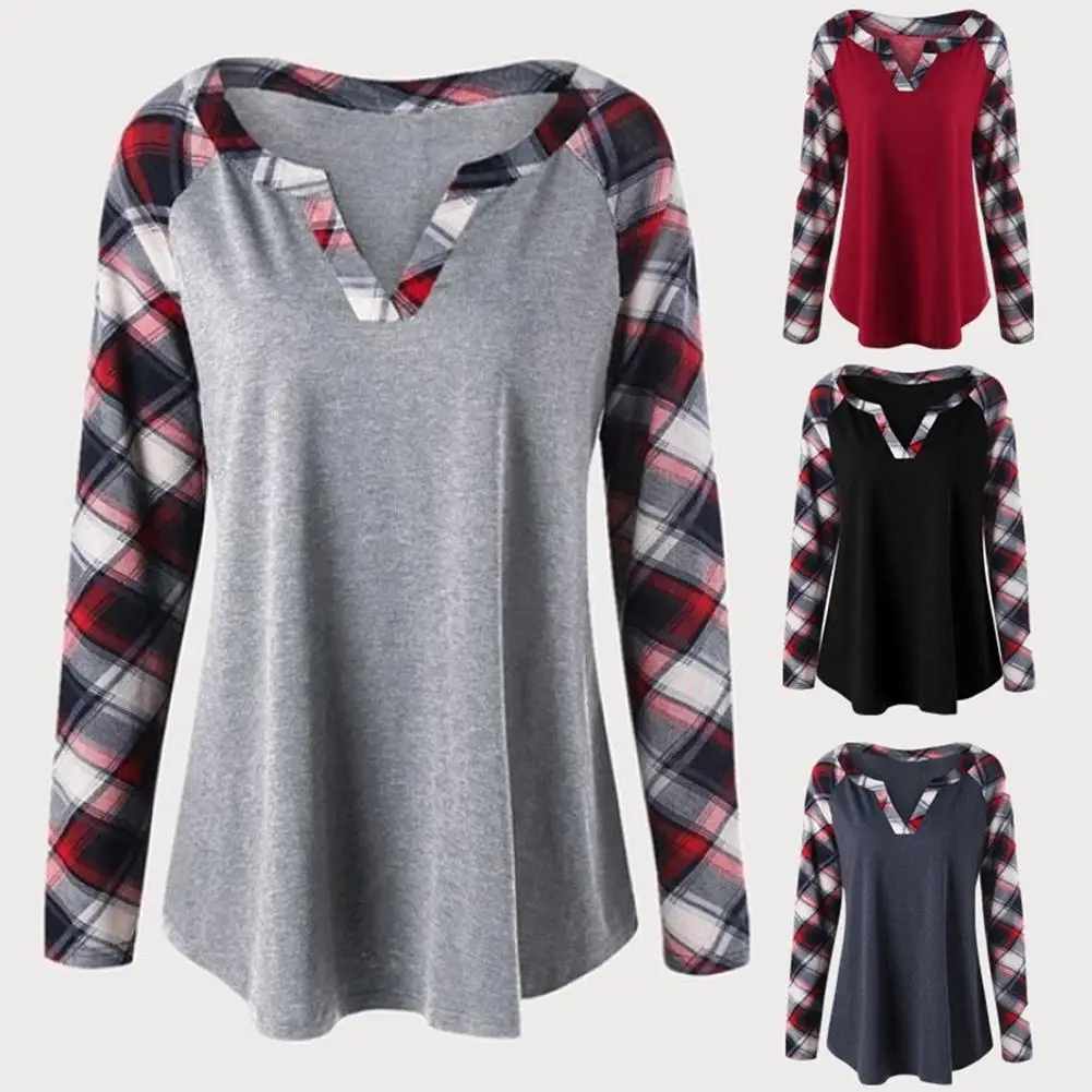 Women Casual V Neck Long Plaid Sleeve Patchwork shirts Plus Size Loose Blouse Cotton Women Blouse Shirt Top Womens Blouses Women Casual V Neck Long Plaid Sleeve Patchwork shirts Plus Size Loose Blouse Cotton Women Blouse Shirt Top Womens Blouses