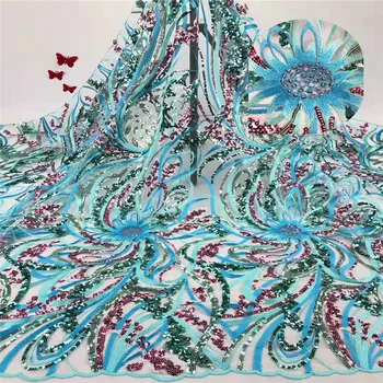 

Green Sequin Net Fabric High Quality High French tulle Lace Fabrics 2019 Embroidered African Sequin Lace Fabrics