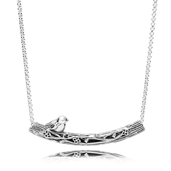 

New 925 Sterling Silver Necklace Vintage Spring Bird Curved Bar Necklace For Women Wedding Gift Fine Jewelry