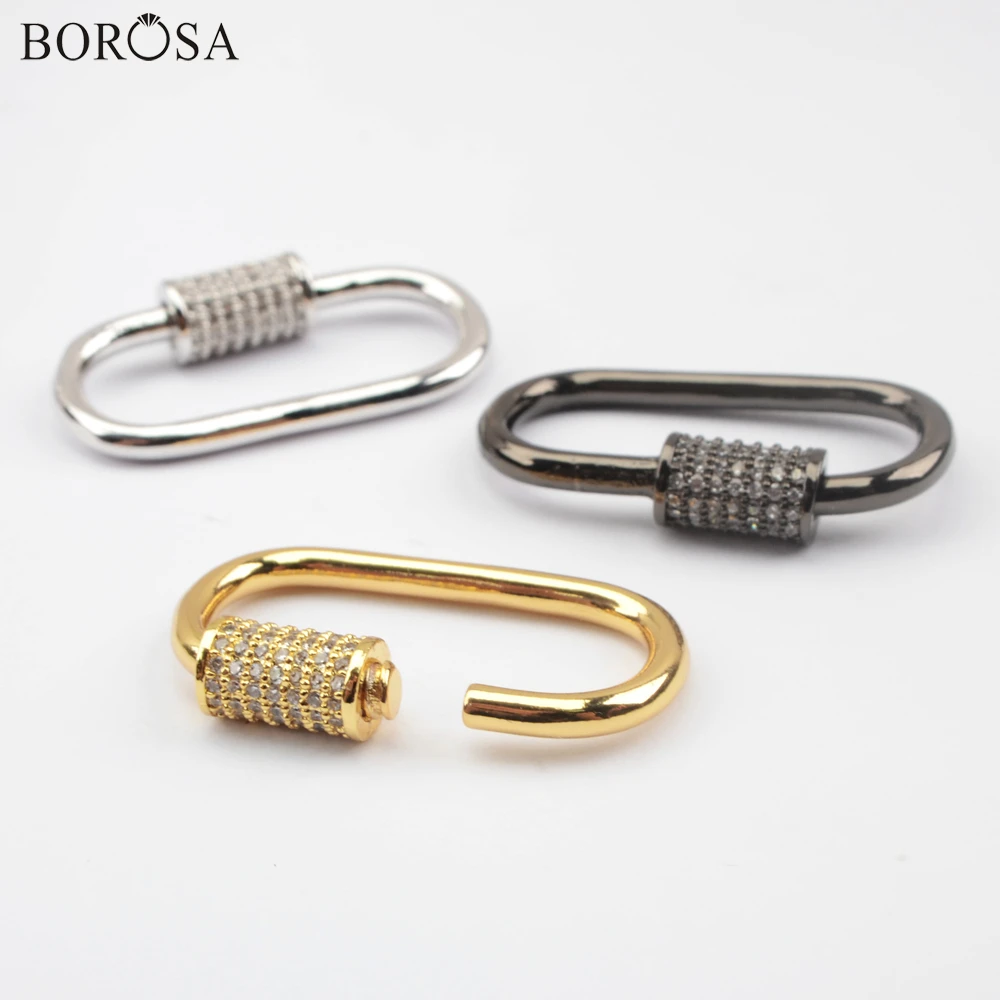 

BOROSA Micro Paved CZ Clasp Connector Charms Gold Oval Screw Clasp Fastener Clasp for Necklace Women Jewelry Wholesale WX1352