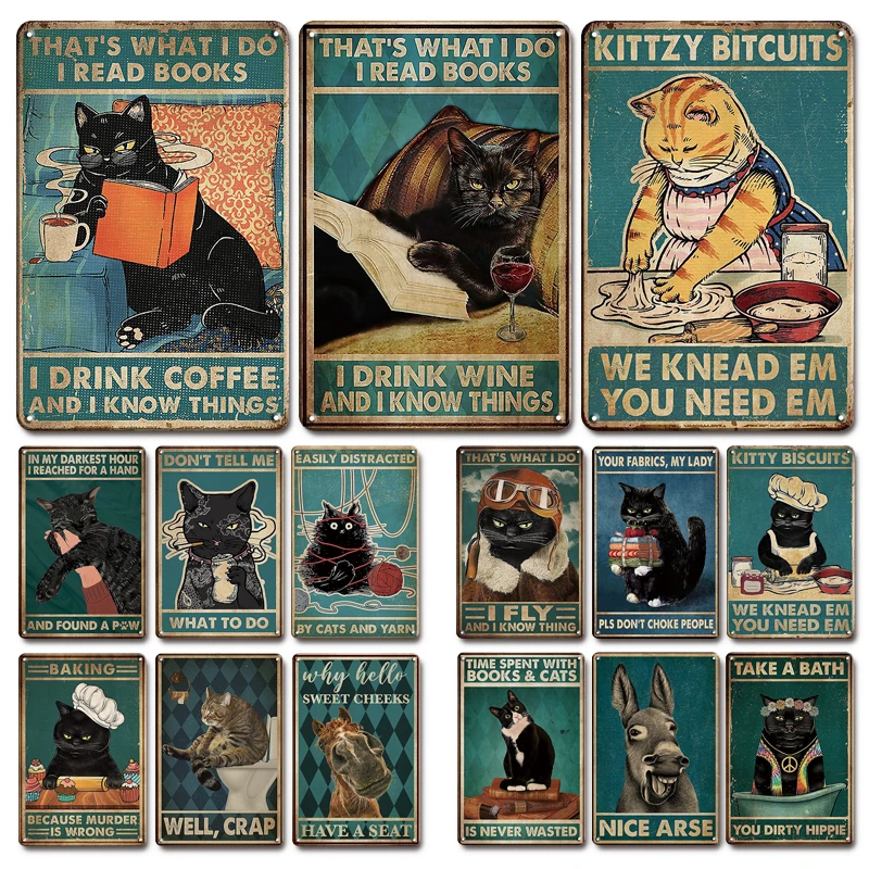 

Vintage Funny Cute Cat Metal Poster Tin Sign Retro Decorative Living Room Wall Art Plate Animal Wall Plaque Home Decor