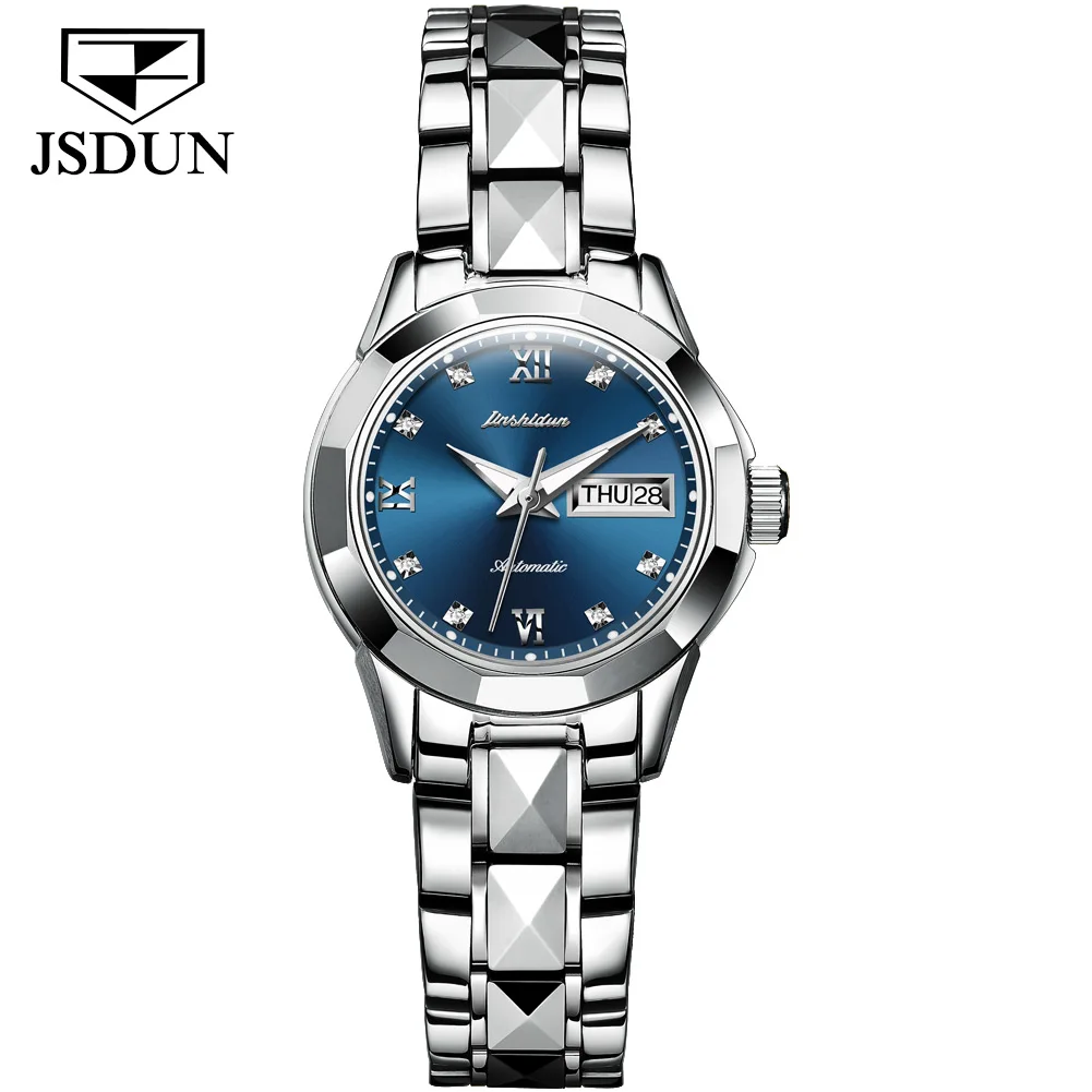 JSDUN часы от производителя оптом роскошные простые вольфрамовые стальные водонепроницаемые женские автоматические механические часы Relogio Feminino - Цвет: 8813-k-2