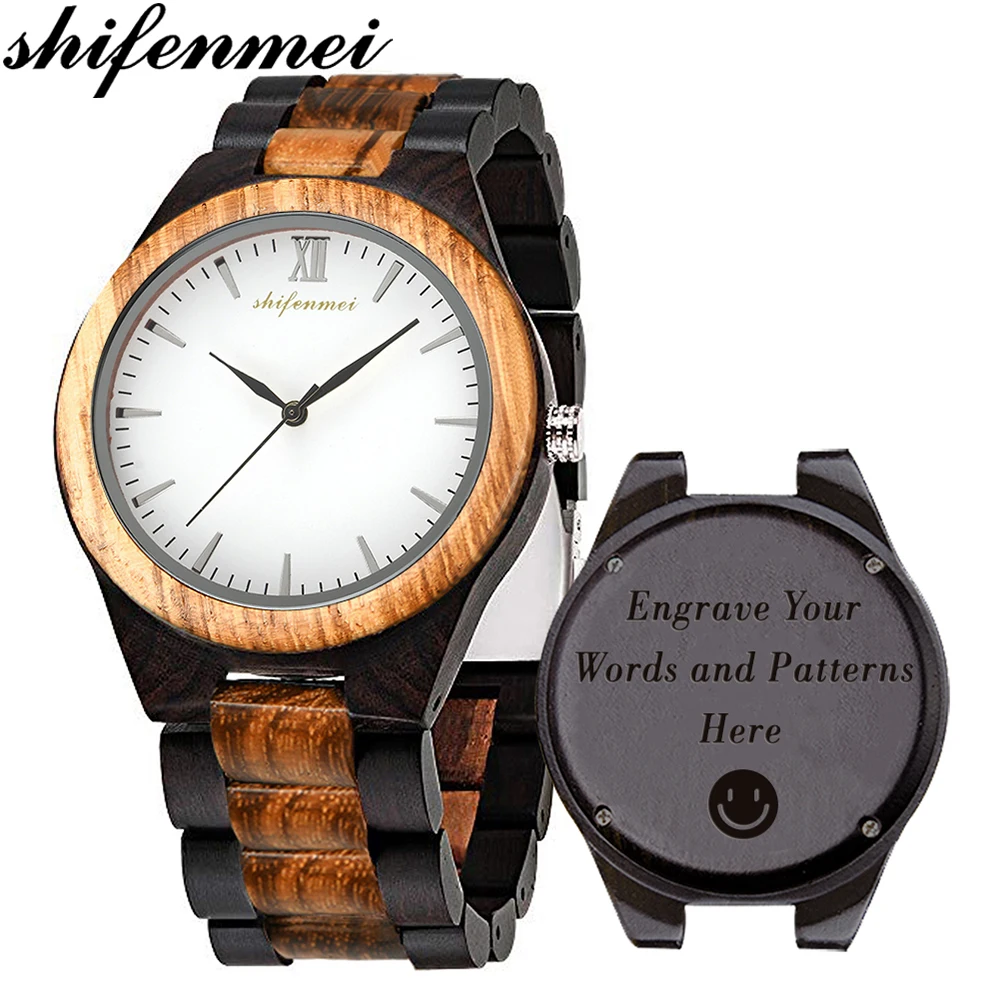 

Shifenmei Wood Watches Mens 2019 Personalized Engraved Men Sport Watches Quartz Wristwatch Custom Wooden Watch Relogio Masculino