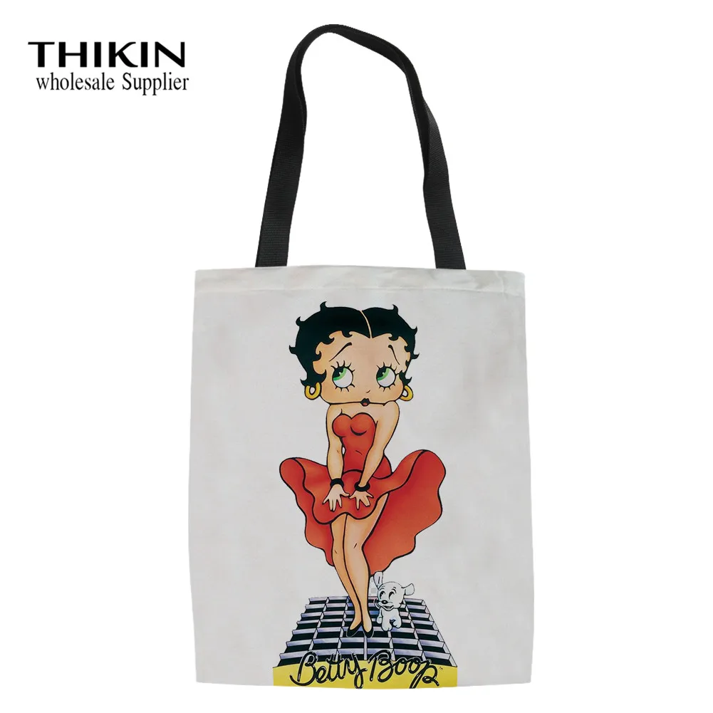 As picture THIKIN на заказ Betty Boop Женская Повседневная сумка повседневное использование на одно плечо для покупок сумки Мультяшные женские хлопковые школьные сумки для книг - Цвет: As picture