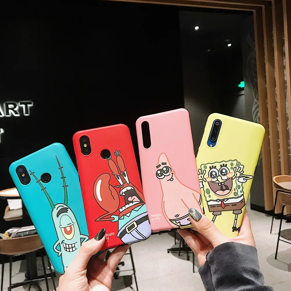 

For Xiaomi Mi 9 mi9 SE Cases Cute Patrick Star Krabs Spongebob Soft Silicone Cover For Redmi Note 7 / 7 Pro Cartoon Phone Case