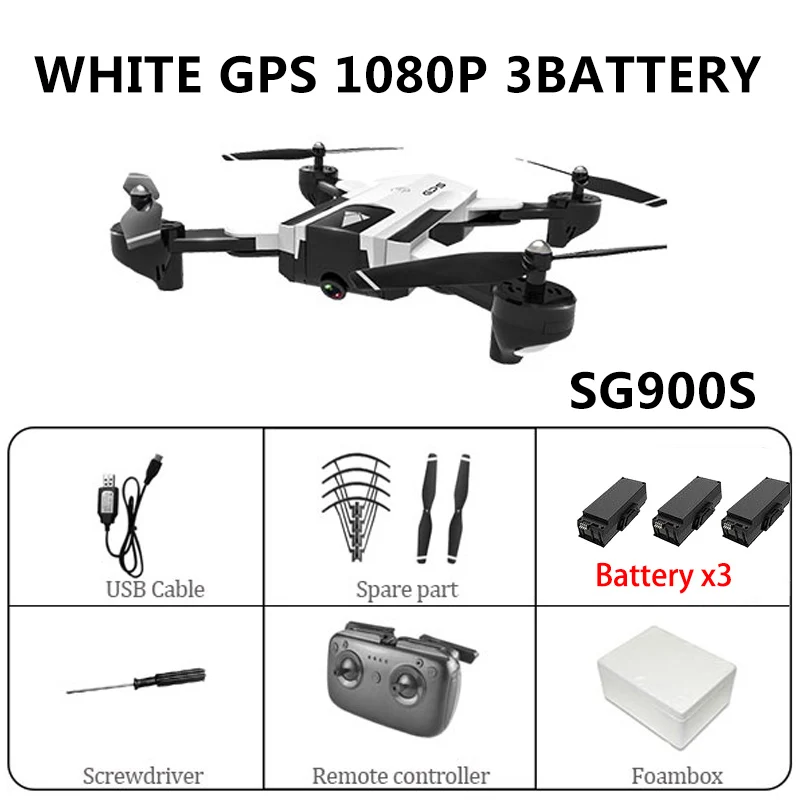 SG900 gps Wifi Радиоуправляемый Дрон с 4K HD Двойная камера слежения за мной Квадрокоптер FPV Профессиональный беспилотник долгий срок службы батареи игрушки Дети SG900S - Цвет: White GPS 1080P 3B