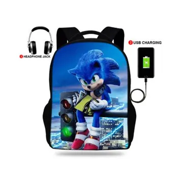 

17inch Sonic the hedgehog School Backpack Bag 3d Printed Usb Charging Bookbag Student Backpacks For teenage Boys Girls