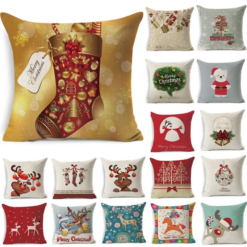 

1Pcs 43*43cm Christmas Santa Claus Pattern Cotton Linen Throw Pillow Cushion Cover Car Home Sofa Decorative Pillowcase 40512