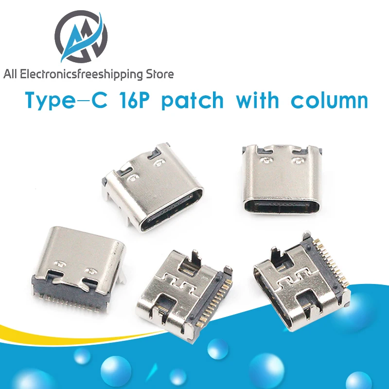 10 Uds SMT USB 3,1 tipo-C 16pin conector hembra para móvil puerto de carga de teléfono de carga remolque pies macho